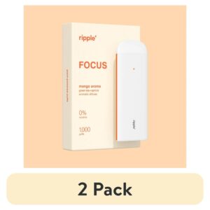 (2 pack) Ripple Foucs, Mango, 0% Nicotine Diffuser, Green Tea & Apricot Extracts, 1,000 Puffs